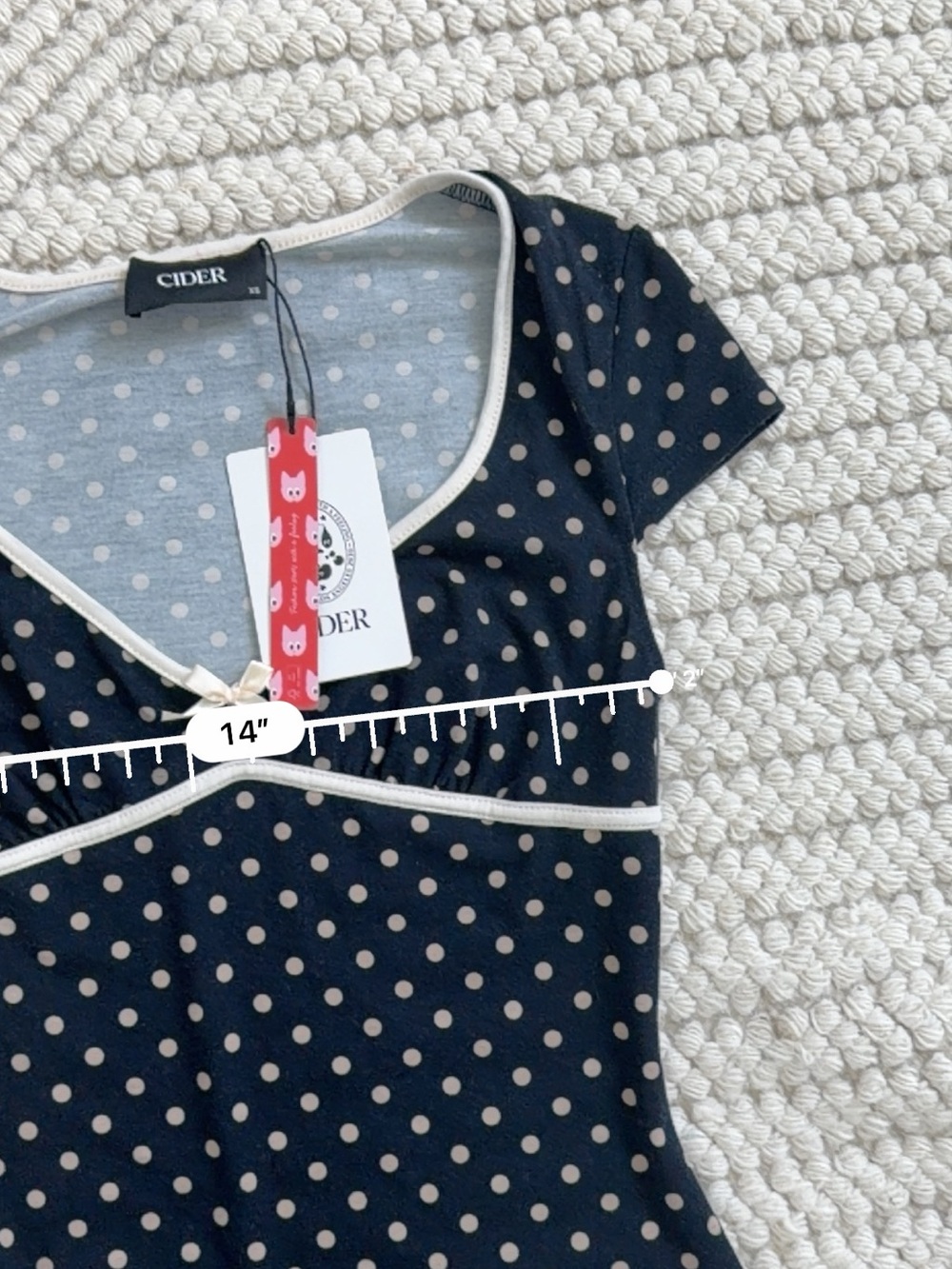 Cider Knit V-neck Spot Bowknot Midi Dress - Picture 4 of 5